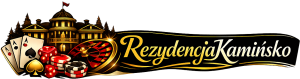 Logo na czarnym, pofalowanym tle ze złotym, ozdobnym napisem „Rezydencja”