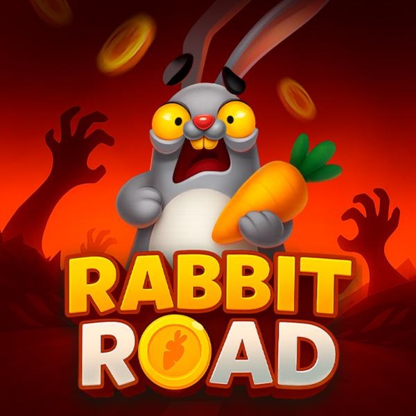 Gra "Rabbit Road" z przestraszonym królikiem i marchewką.