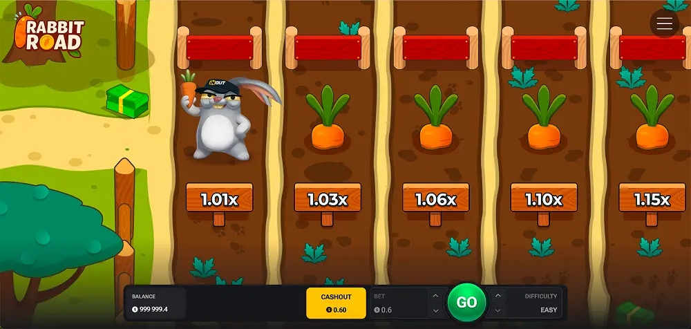 Gra "Rabbit Road" z królikiem na polu marchewek.