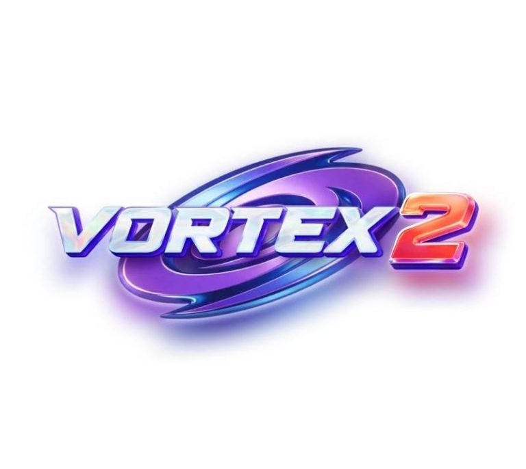 Logo gry "Vortex 2" na fioletowym tle.