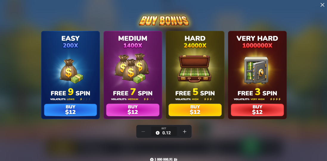 Mobilne menu czterech zakupów free spinów w MegaBlock Empire