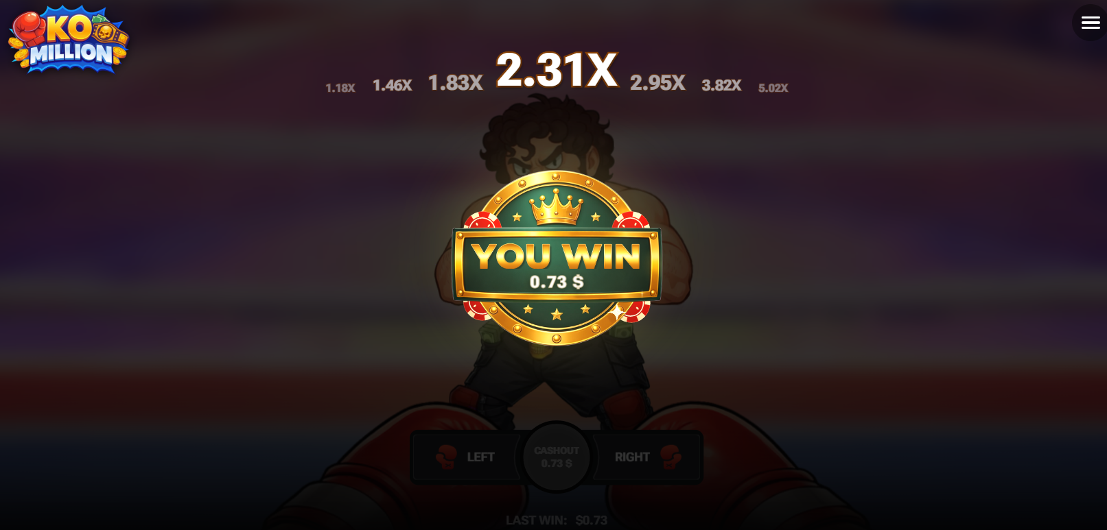 Komunikat You Win w KO Million po wypłacie wygranej