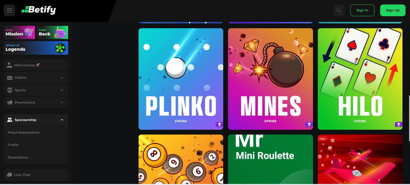 Minigry w Betify – Plinko, Mines i Hilo w jednej sekcji