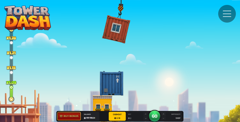 Tower Dash – dźwig z kontenerem nad budowaną wieżą