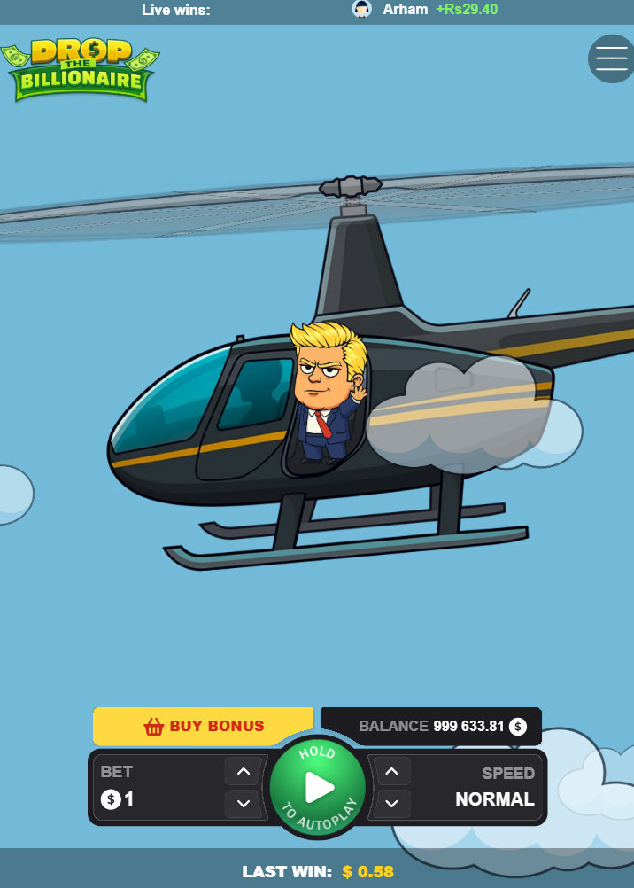 Mobilny widok Drop The Billionaire z przyciskiem Buy Bonus